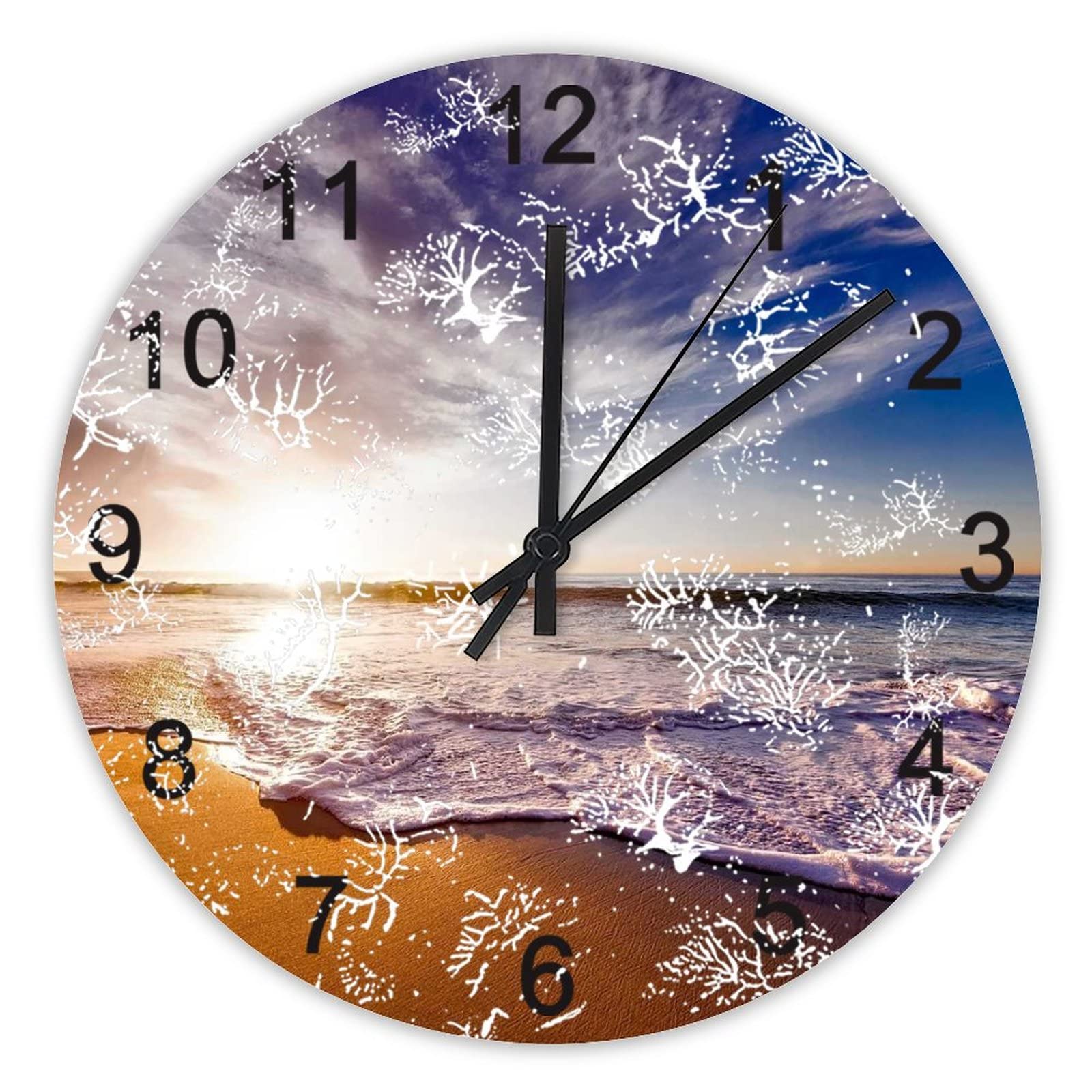 Horloge murale silencieuse de 40 cm motif coucher de soleil pour cuisine