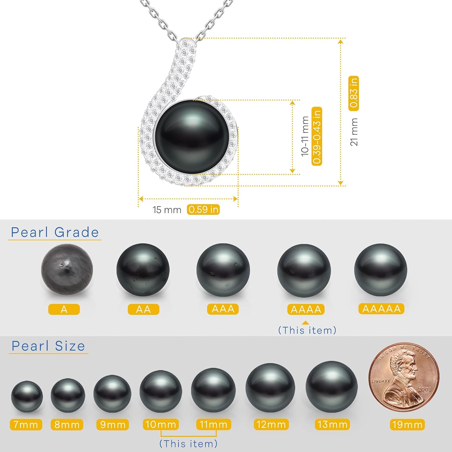 Gifts for Women Wife Anniversary Genuine Tahitian Black Pearl Pendant Necklace Birthday Valentine's Day Christmas Anniversary Jewellery Gift for Her - Image 6