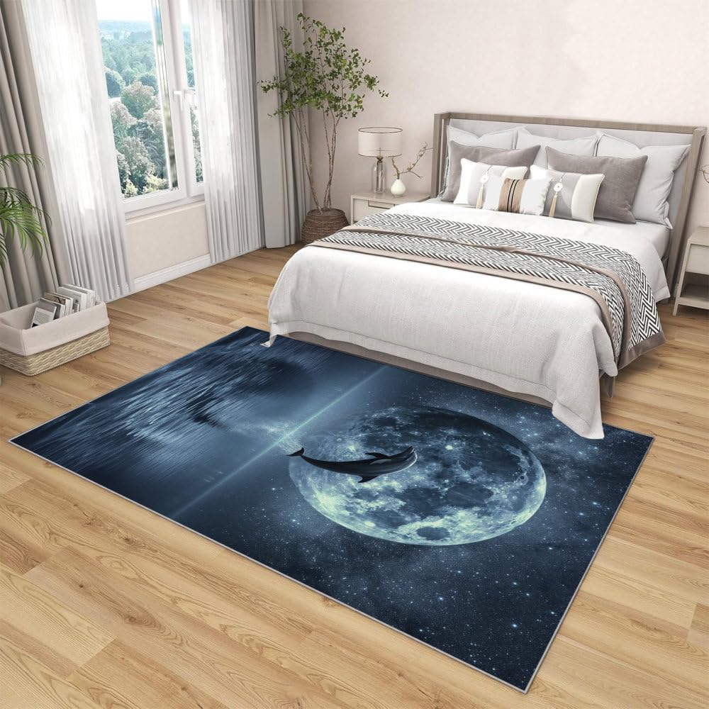 Tapis bleu dauphin 100x120 cm lavable et antidérapant pour couloir et entrée