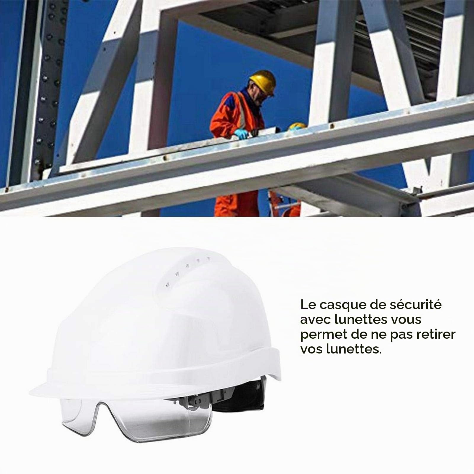 Sonew Casque de Sécurité Defender, Casque À Visière, Lunettes Intégrées Blanc