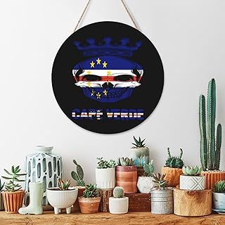 Vintage Cape Verde Verdean King Skull Round Wood Panels Exquisite 12 - Inch Round Wood Panel Painting - Unique Artwork for Home and Office Decoration