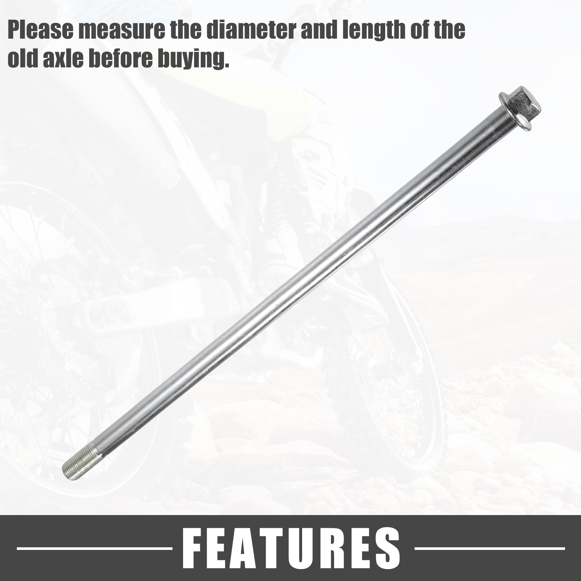 A ABSOPRO Asse anteriore posteriore con boccola e bullone a vite M12 320mm per moto da cross, scooter, ATV, asse ruota in lega d'acciaio tonalità argento