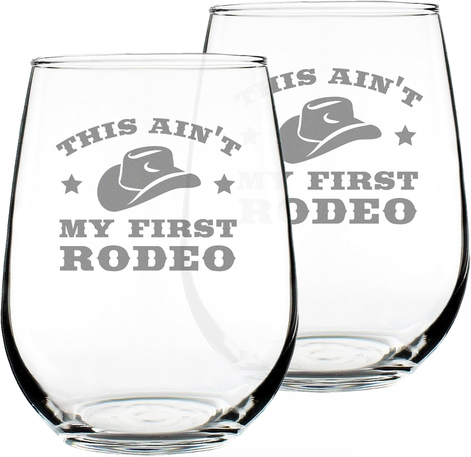 Ain't My First Rodeo Stemless Wine Glass - Funny Cowboy or Cowgirl Gifts for Men & Women - Set of 2 - Fun Unique Party Decor Cup