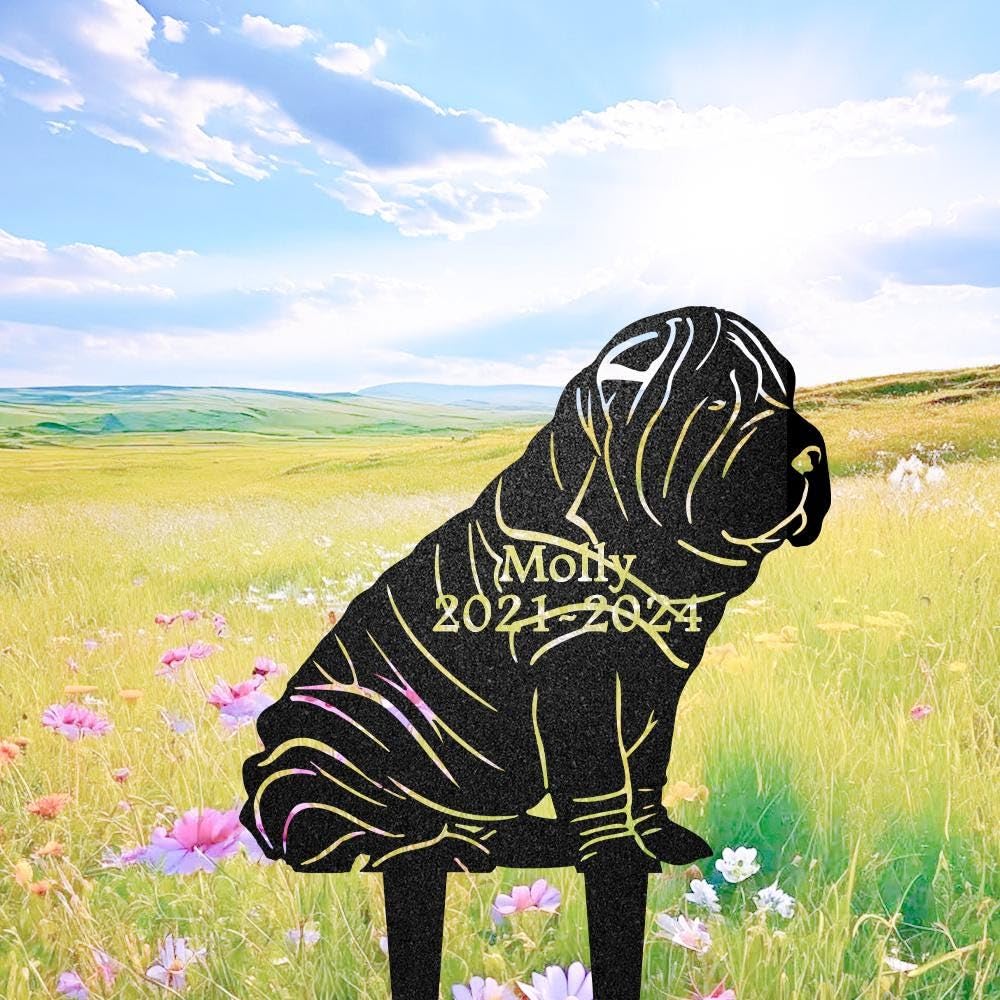 Personalised Outdoor Shar Pei Garden Stake, Custom Metal Plaque With Shar Pei Silhouette Statue, Flowerbed Decor, Pet Gift, Pets Headstone, Pet Memorial Plaque, Pet Tribute