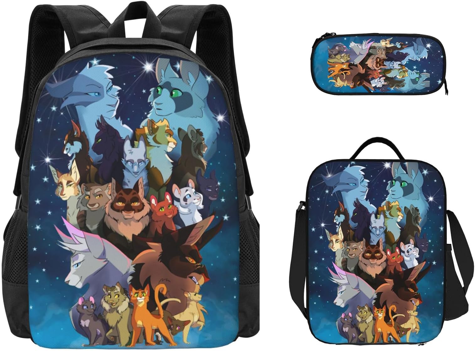 Euloibs Cats Backpack Cute School Backpack Cartoon Back Pack Book Bag With Lunch Bag Box And Pencil Case For Boys Girls