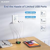 Vista 2 de ELEGRP Tomacorrientes USB, toma de pared de 20 amperios con 3 puertos USB, enchufes de puertos USB C duales, receptáculos de salidas USB resistentes