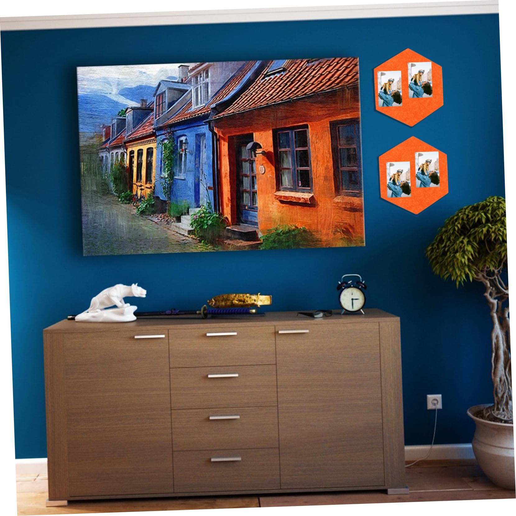Tablero de Exhibición Hexagonal 10 Piezas Naranja Fieltro Autoadhesivo Multifuncional para Hogar Oficina Decoración Pared y Tablón de Mensajes