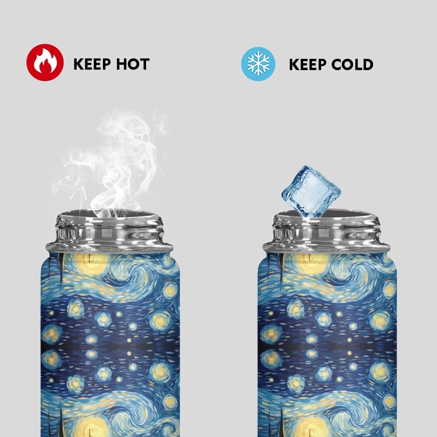 ZOUTAIRONG Van Gogh Starry Skya Insulated Water Bottles with Handle Stainless Steel Metal Water Bottle, Cold & Hot Water Bottle 20 oz, Leak Proof Travel Cup, Wide Mouth Flask for School