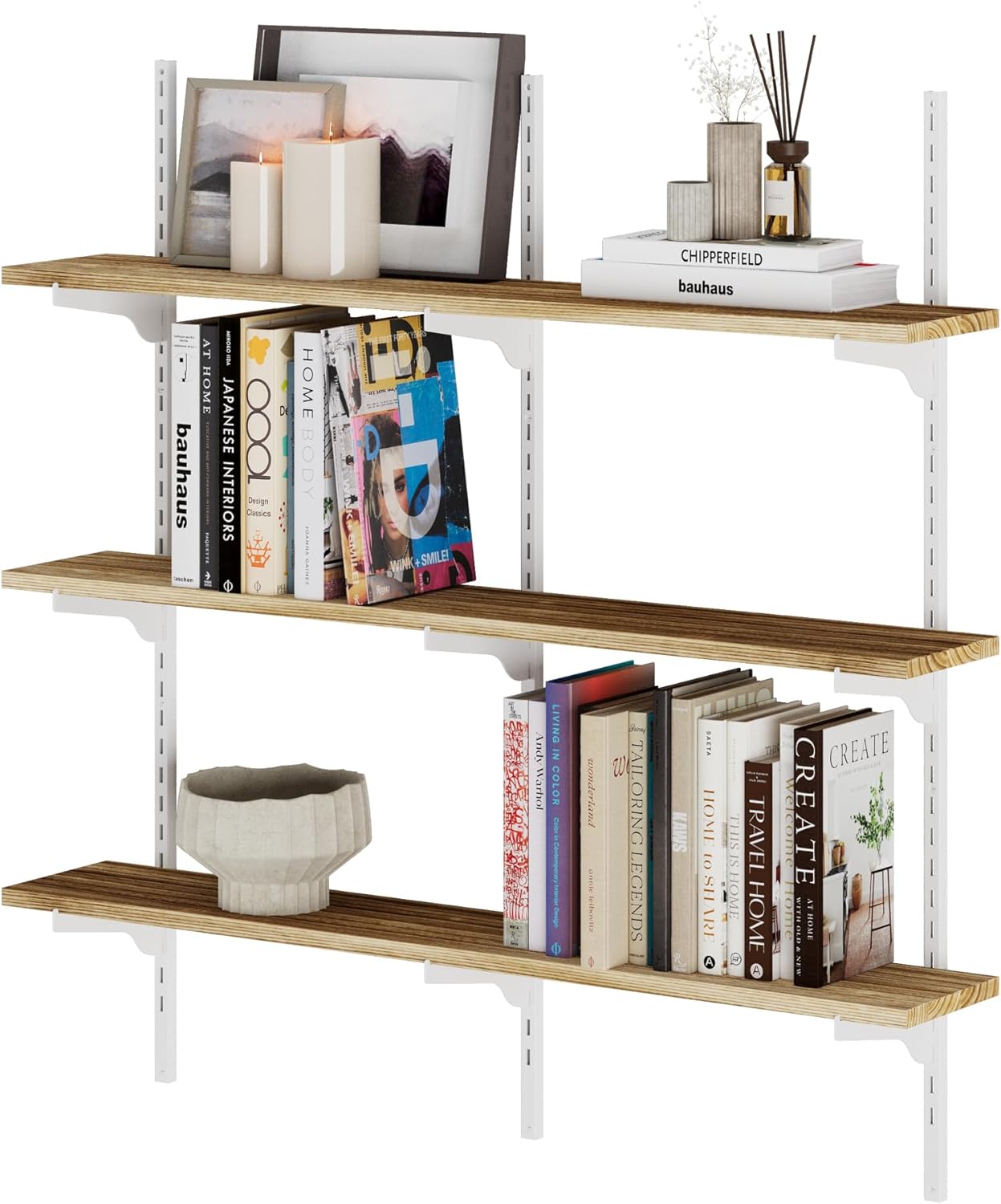 Wallniture Turin Height Adjustable Floating Wall Shelves for Storage, Organization and Home Decor, 36 inch Wood Shelf Unit for Kitchen and Closet Organization, 4 Tier Wall Bookshelf, White