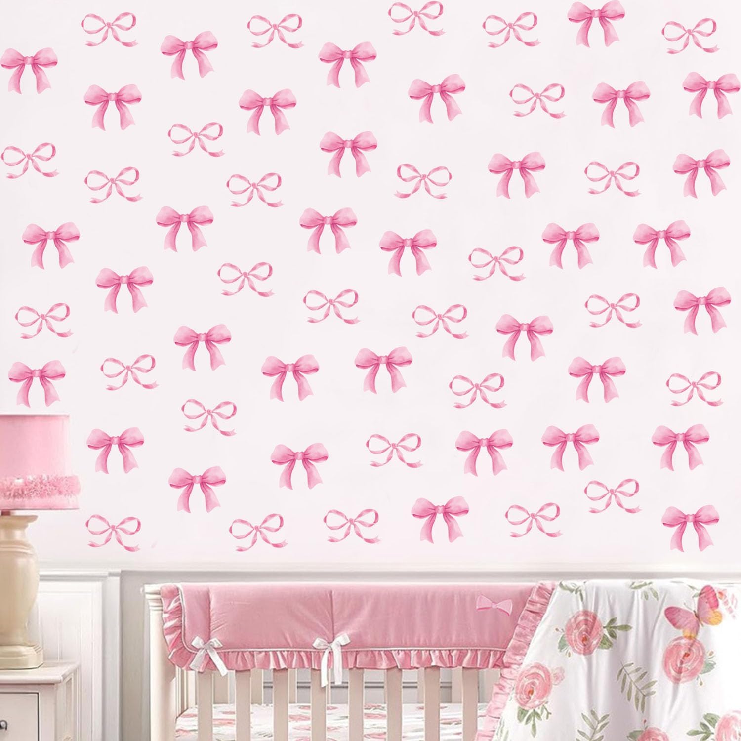 Arawat 8Sheet/80pcs Pink Bowtie Wall Stickers and Decals for Bedroom and Bathroom Bow Room and Wall Decor Coquette Room Decor for Bedroom Bow Sticker
