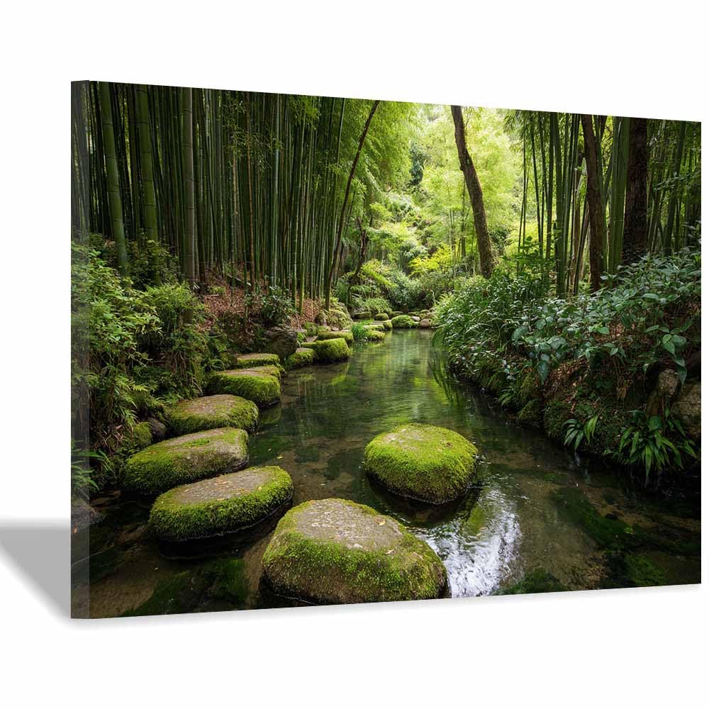 HOQIU Natural scenery wall art Japanese Bamboo Path decorative painting, wall art, for Living Room Bathroom Bedroom Kitchen Decoration.(Multicolor)-30x40cm Framed