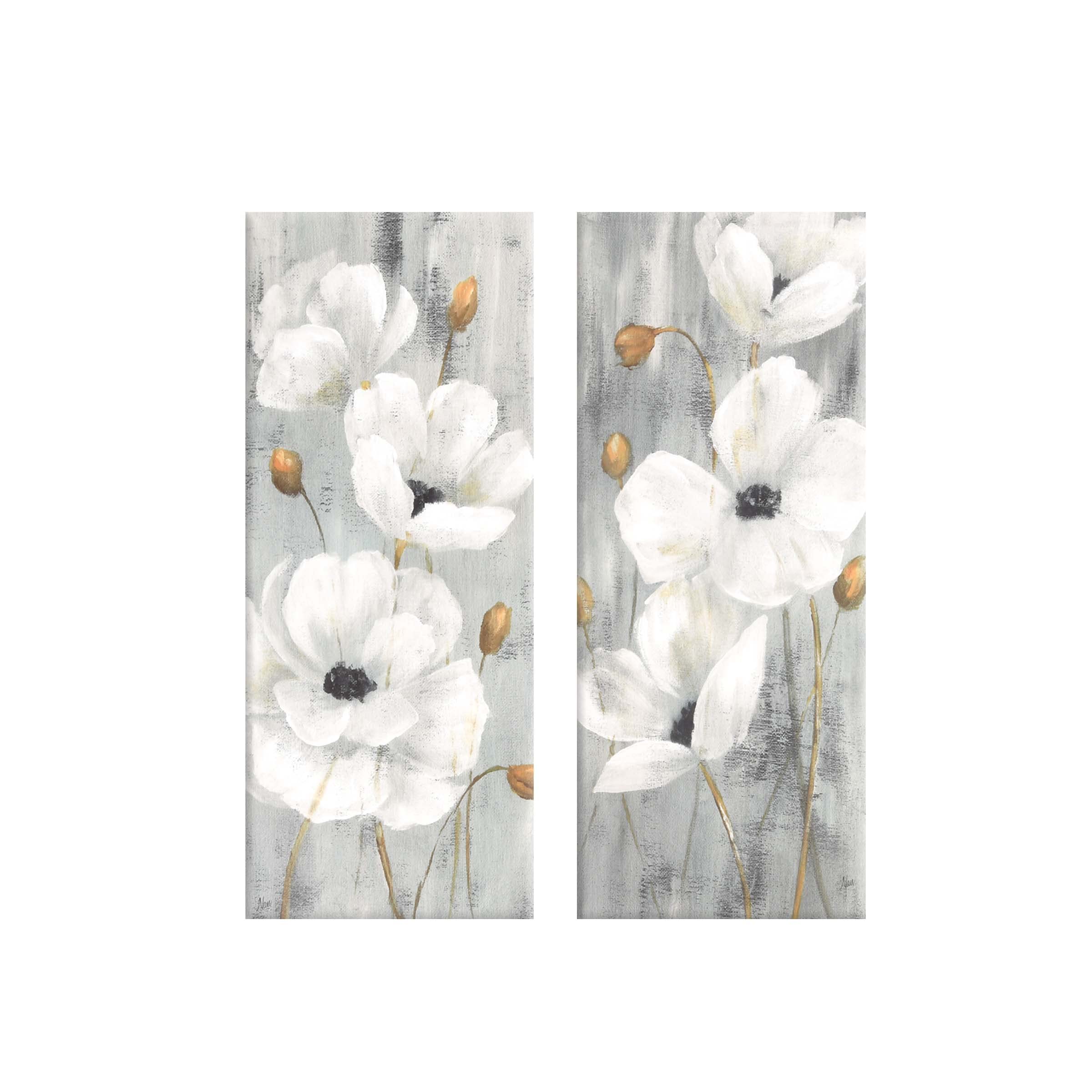 Prinz White Peonies Floral Wrapped Canvas Wall Art, (Set of 2), 7.5" X 19.5" X 1.25'', Multi-Color