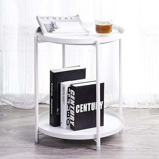 Metal End Table 2 Tier Round White 17 - 20.5