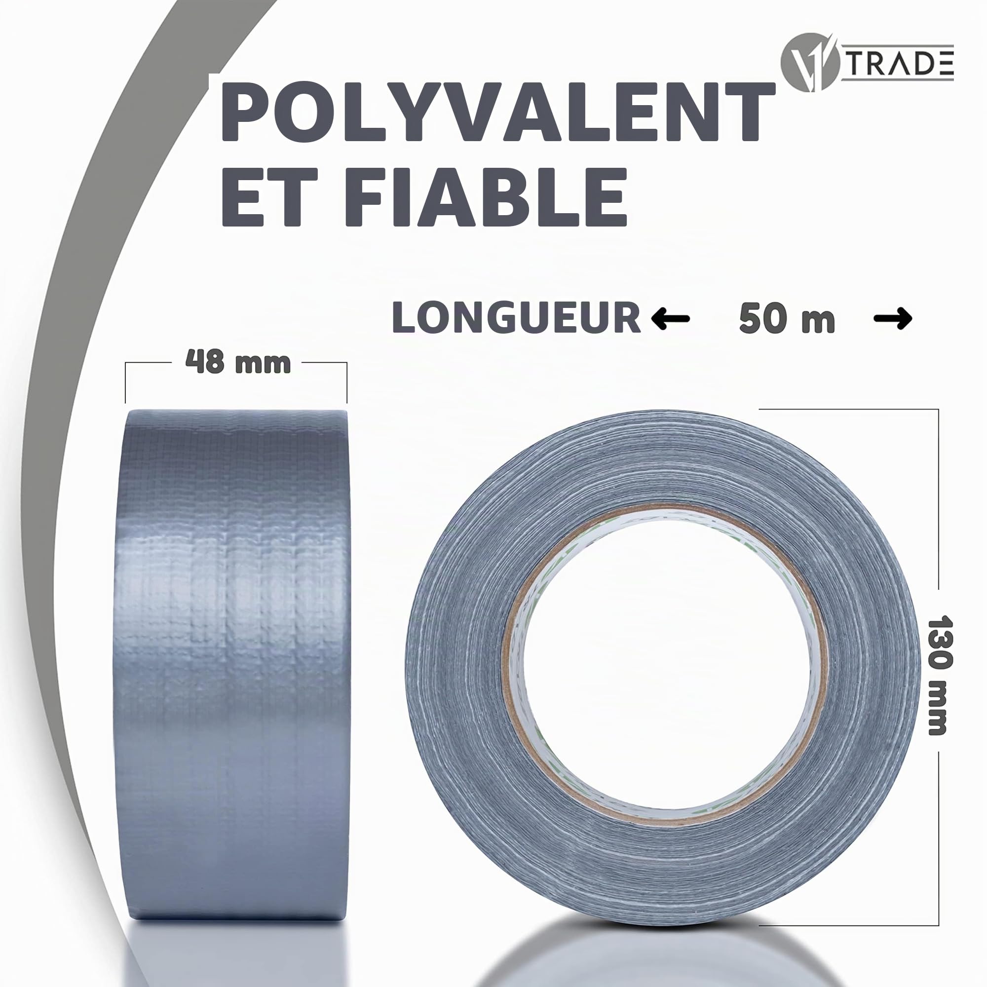 V1 TRADE Duct Tape Gris 48mm x 50m – Scotch Américain Étanche Pour Réparations – Ruban Adhésif Toilé Extra Fort – Résistant À L’Eau – 4 Rouleaux Pour Intérieur Et Extérieur