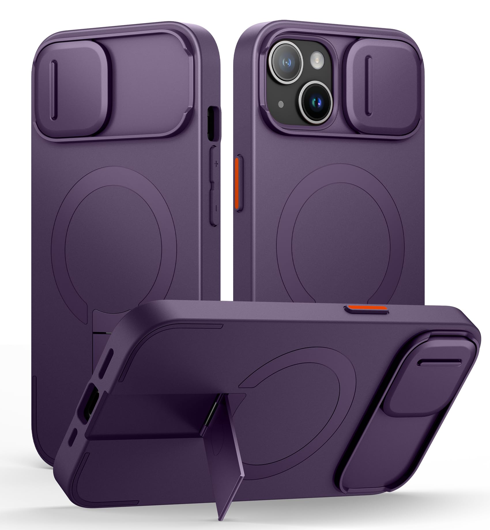 Coque magnétique iPhone 15 antichoc avec cache objectif coulissant SURITCH violette - 7