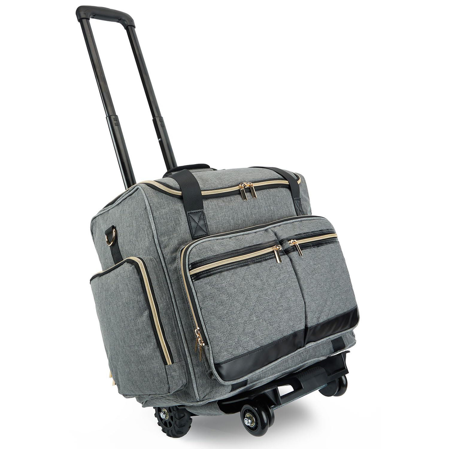 Arxus Rolling Teacher Bag with 4 Wheels, Art Tote Bag for Women with Detachable Dolly, Heavy Duty Briefcase with Padded Sleeves for 15.6” Laptop Grey