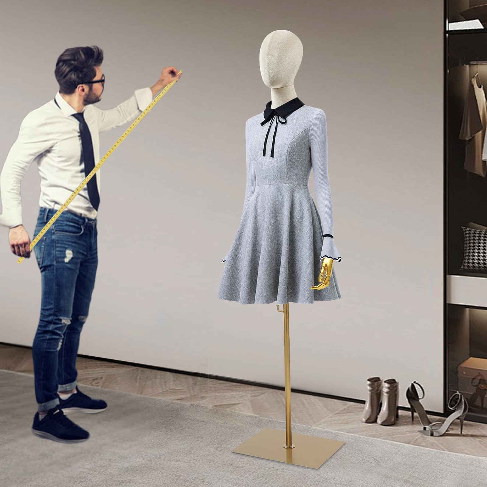 Weibliche Schaufensterpuppe Höhenverstellbar 150-200cm | Schneiderpuppe Damen mit 360° Drehbaren Armen & Samtbezug | Abnehmbare Gliedmaßen | Ideal für Modegeschäfte, Brautmoden & Boutiquen