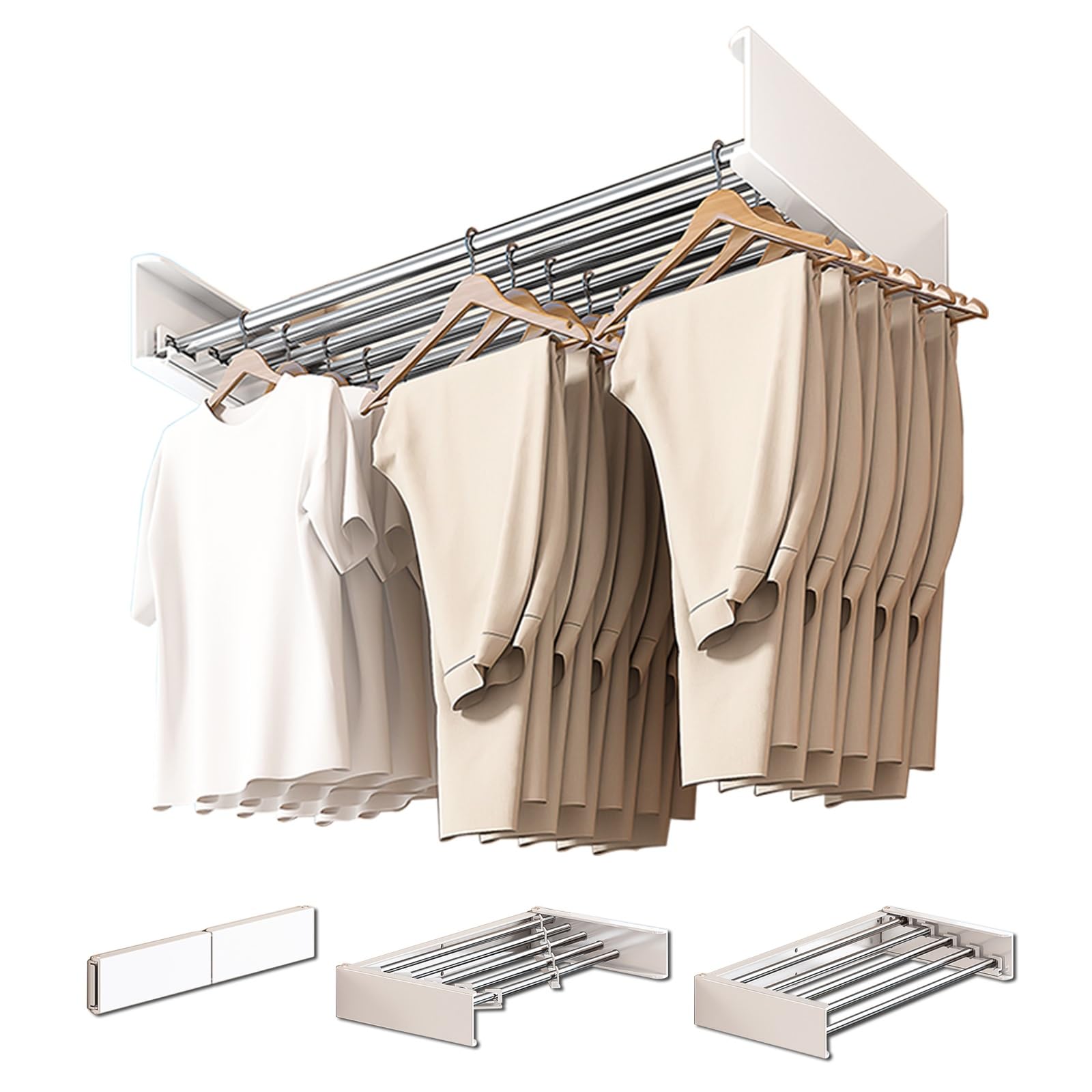 Wäscheständer Wandmontage Ausziehbar 80 cm, Wäscheständer Wand, Rostfreier Wäscheständer für Balkon, Platzsparender Handtuchtrockner, Ideal für Indoor & Outdoor, Wäsche, Badezimmer