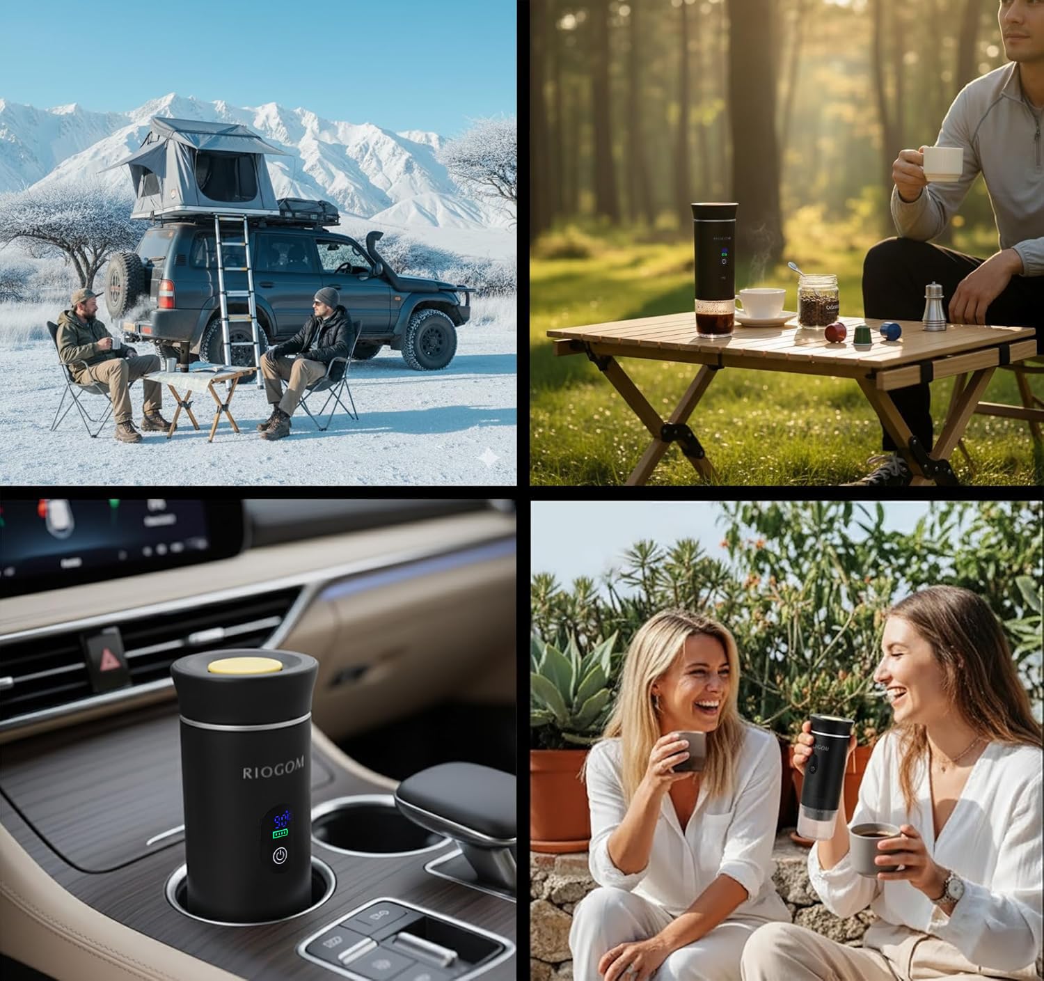️ Cafetera Portátil de Capsulas 3 en 1 Outin 12v Usb-C + Estuche rígido, Compacta, Ligera Y Recargable, Ideal para Tomar Cafe Caliente en Camping, Coche, camion Oficina etc. (Negro)