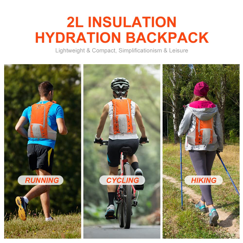 INOXTO Sac à dos d'hydratation avec réservoir d'eau étanche de 2 L, sac à dos d'hydratation léger pour homme, sac à dos pour cyclisme, motocross, escalade, trail, course à pied (orange)