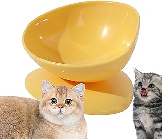 傾斜猫用食器 - 200ml 転倒防止 首サポート ペットフードボウル - 15度傾斜 猫用フード皿 | 小型犬 子猫 室内 屋外 旅行用 給餌器