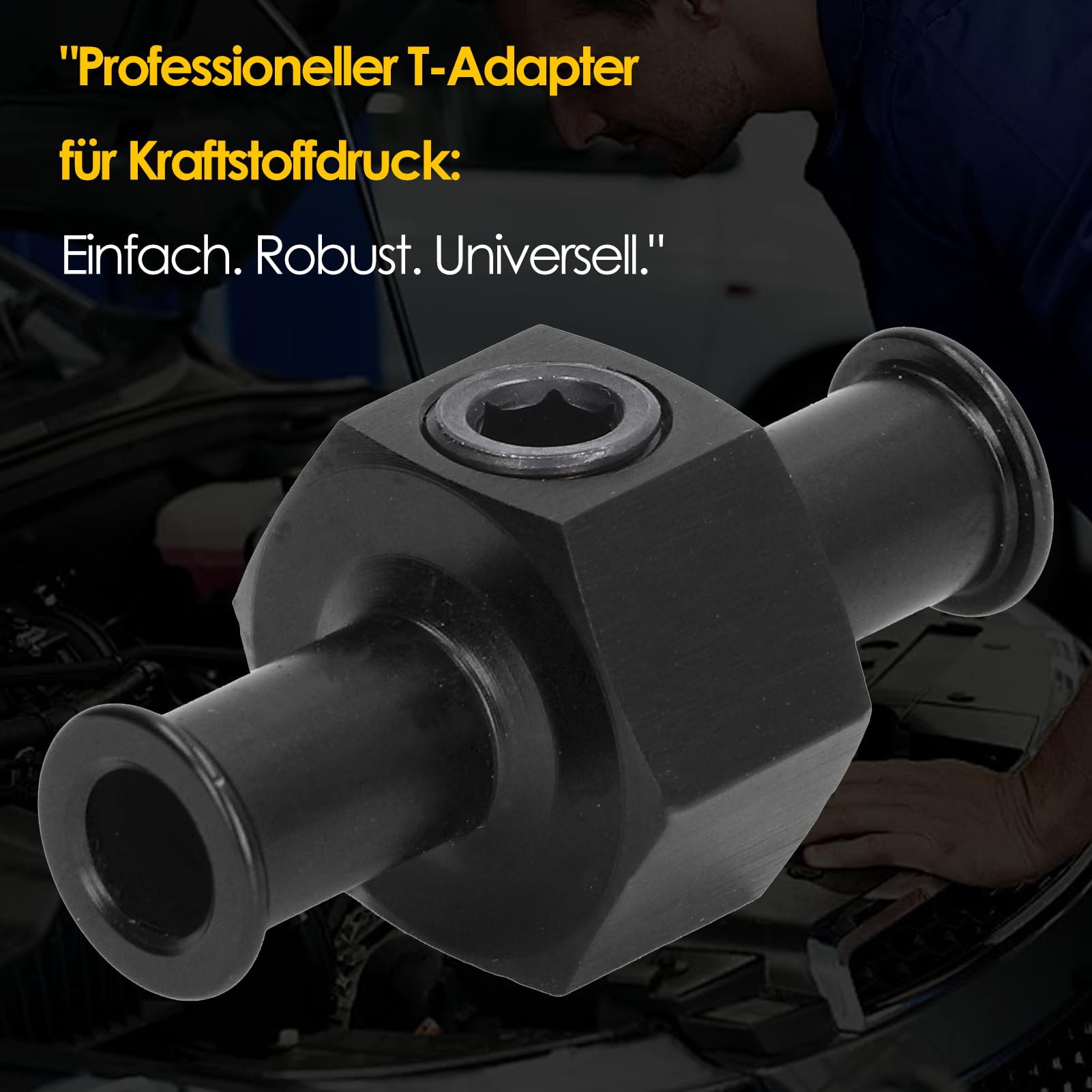 Adaptateur en T de Jauge de Pression de Carburant, Adaptateur de Jauge de Pression de Carburant en Forme de T Port de Tuyau 3/8in Raccord NPT 1/8in Pièces Automobiles Universelles(Un noir))
