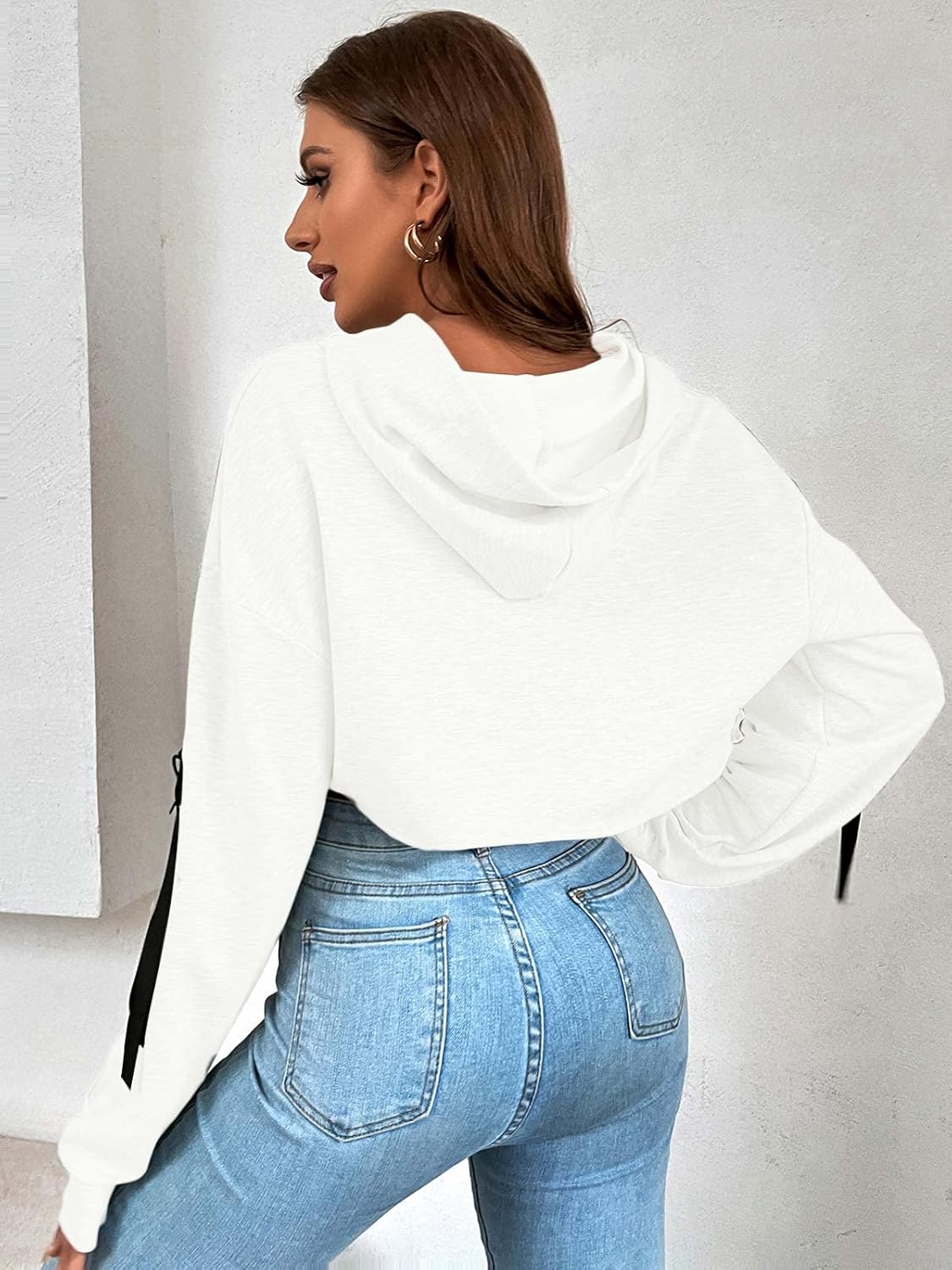 BEJONS Women Long Sleeve Cropped Super Crop Top Hoodies Sweatshirt Aesthetic Punk Hip Hop Dance Sexy Rave Cloth - Image 2