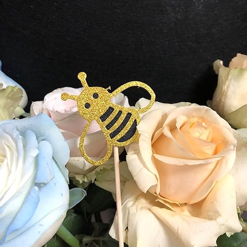 Miniatura 4 de ALISSAR Paquete de 30 adornos para cupcakes de abejorro con purpurina, para revelación de género de abejorros para baby shower, fiesta de