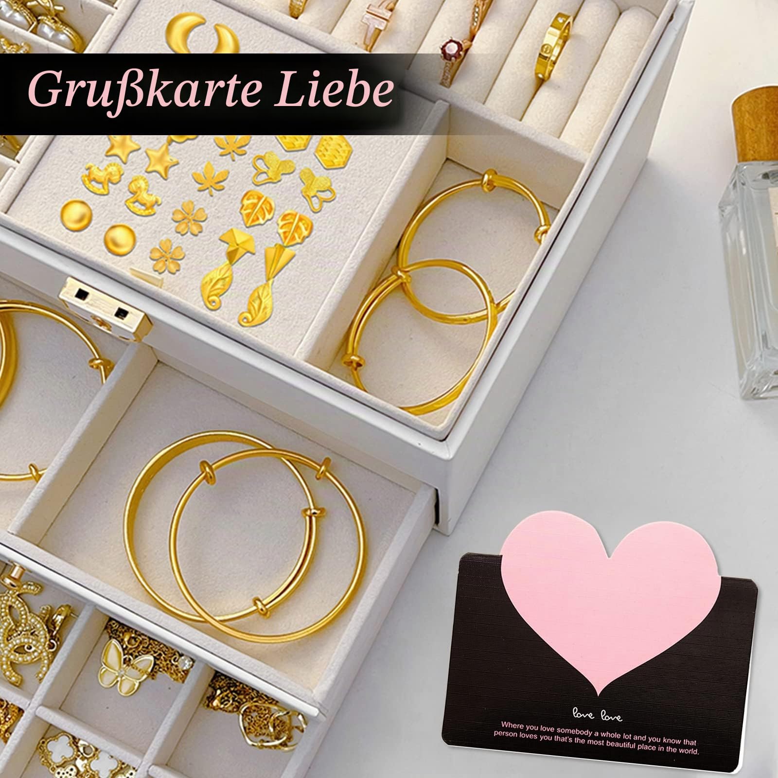 YUTUY Schmuckkästchen 3 Ebenen,Schmuckaufbewahrung,Schmuckbox,Jewelry Box, Schmuckkasten für Ringe Ohrringe Halskette Armbänder Schmuck Geschenk für Frauen Mädchen Fashion