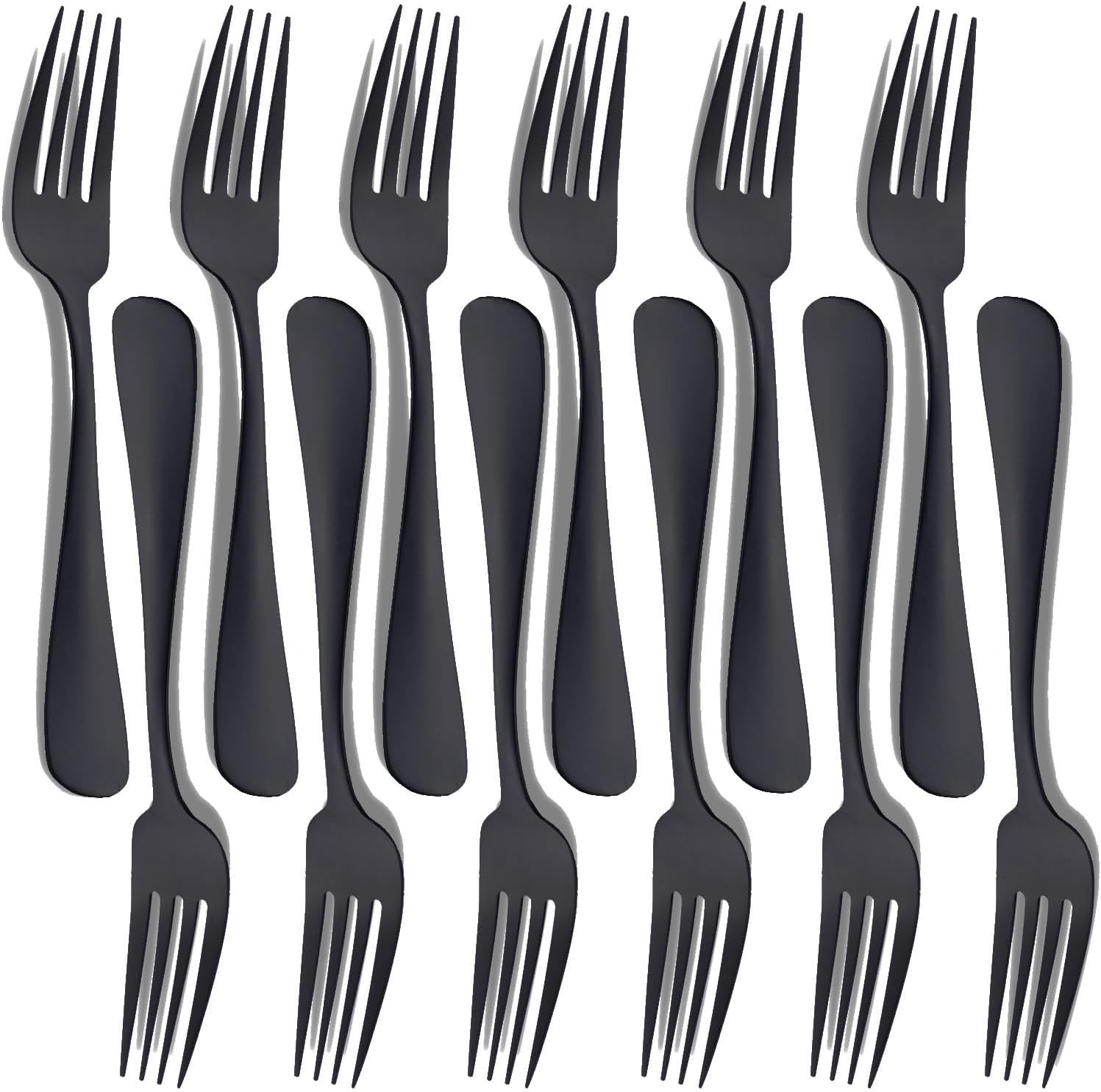 Teyyvn 16Piece Mirror Finish Black Stainless Steel Dinner Forks, Cutlery Forks, 8.
