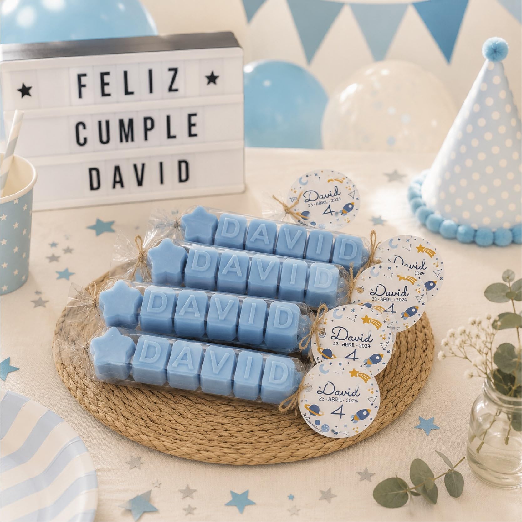 Jabones Personalizados.-Letras de Jabon con tu Nombre.Eventos.-Regalos personalizados (pack 20 ud, azul electrico)