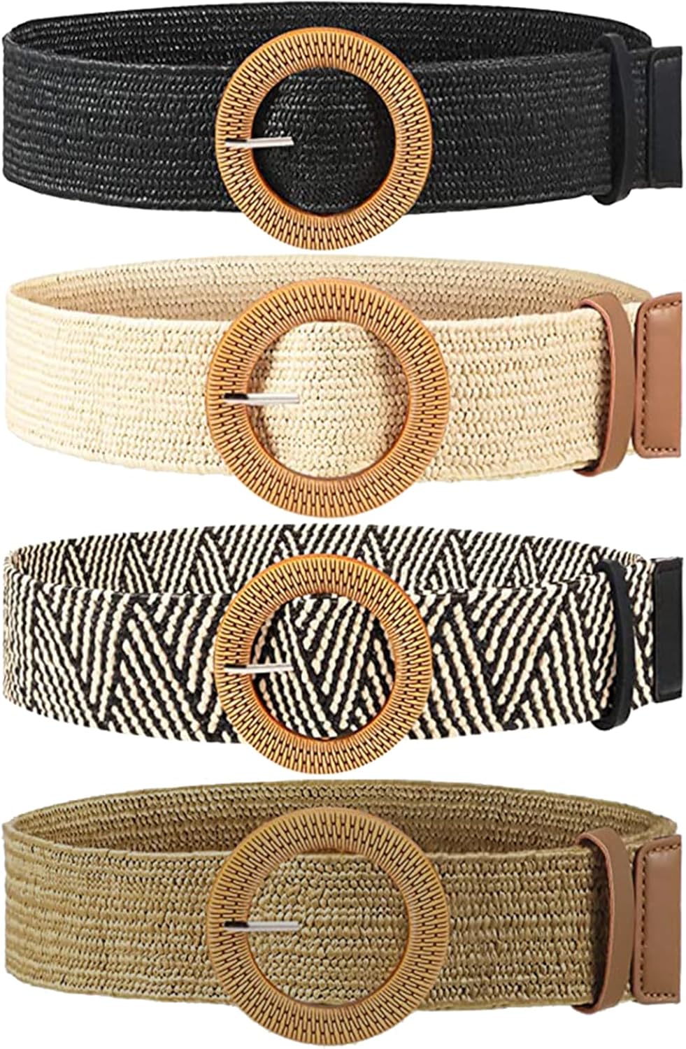 4 Pack Straw Woven Elastic Stretch Waist Belts for Women Boho Braided 4 Pack Straw Woven Elastic Stretch Waist Belt Fashion Boho  main image 4