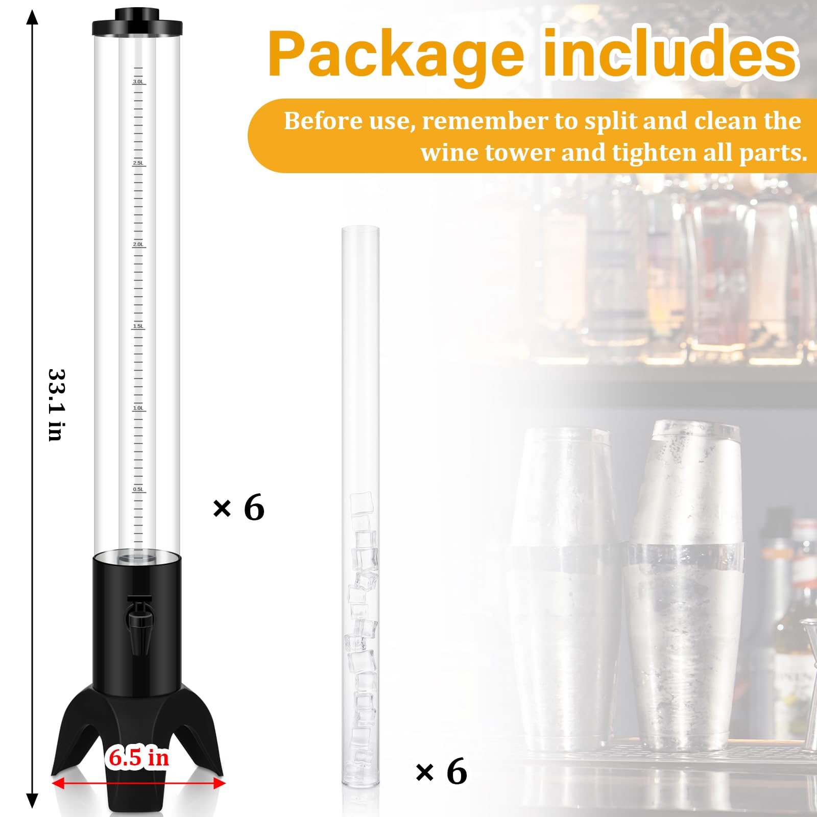 Torre de bebida con cubo de hielo, 6 unidades, 3 L/101 onzas, dispensadores de cerveza para fiestas, torre de mimosa de mesa, torre de margarita para bebidas, licor, bar, fiesta, hogar 5
