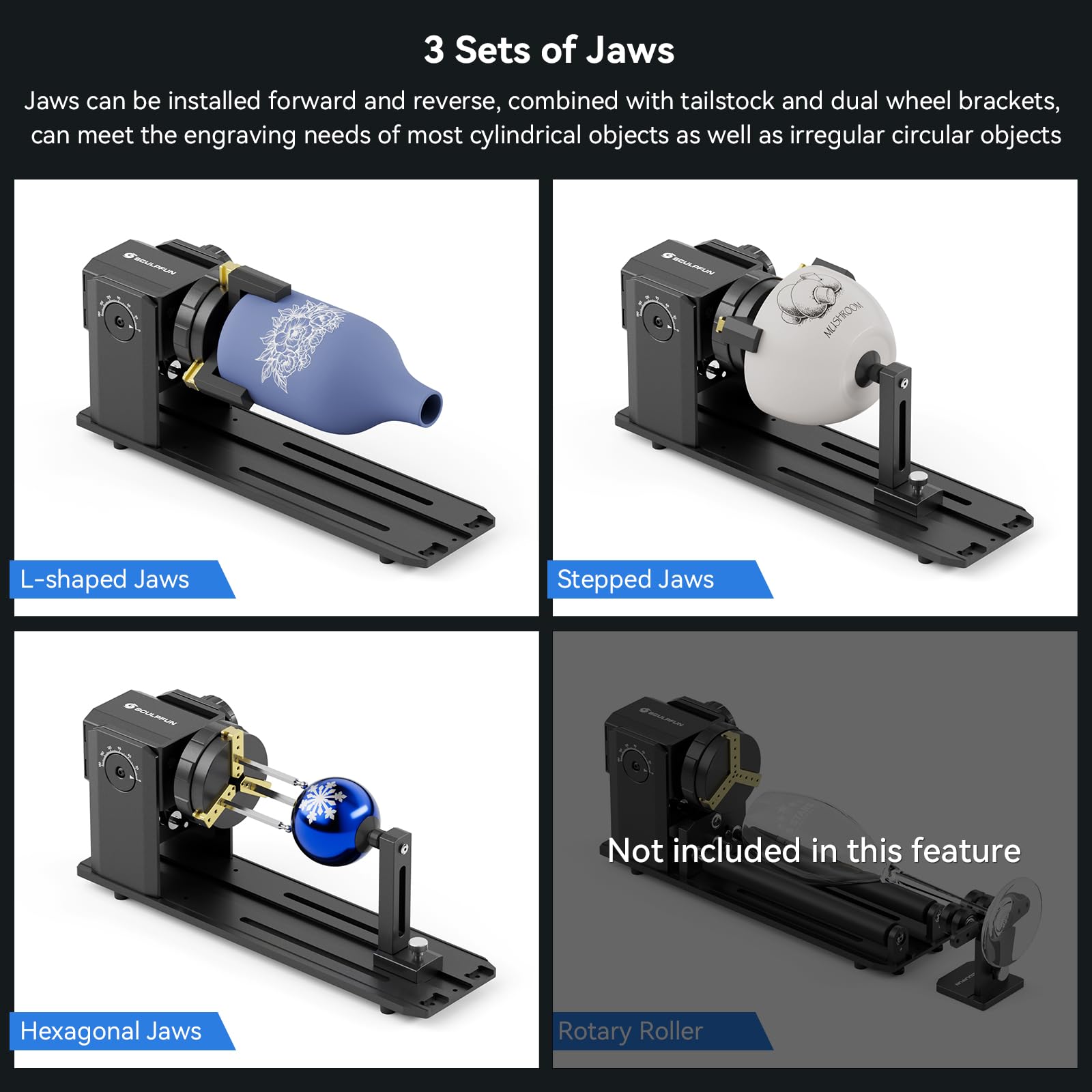 SCULPFUN RA Pro Laser Rotary Roller, Rotary Chuck per macchina per incisione laser, modulo di rotazione dell'asse y, con angolo regolabile di 180°, per oggetti cilindrici, oggetti rotondi irregolari,