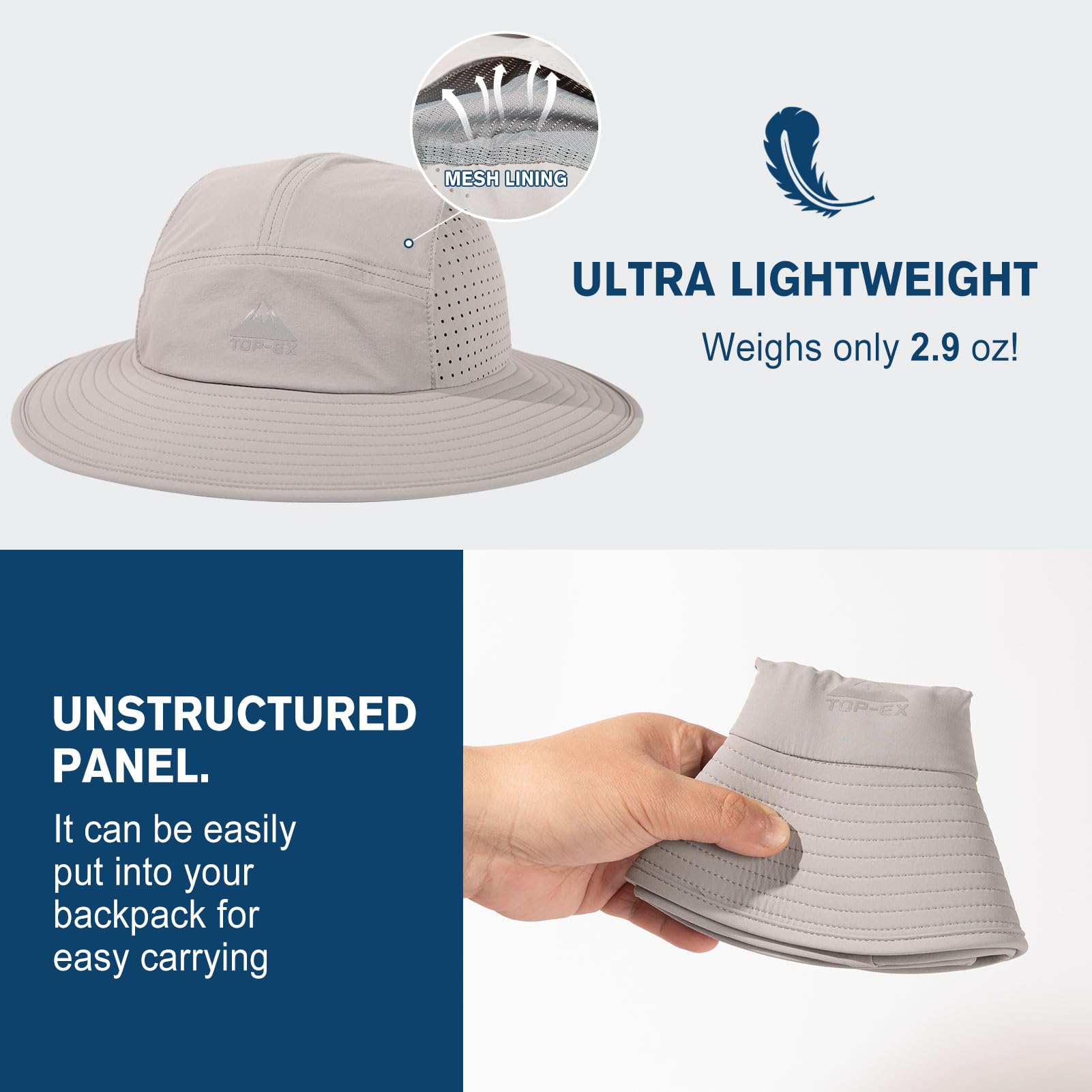 Top-Ex Breathable Oversized XL XXL Waterproof UPF50+ UV Protection Packable Fishing Sun Hats for Men Chin Strap