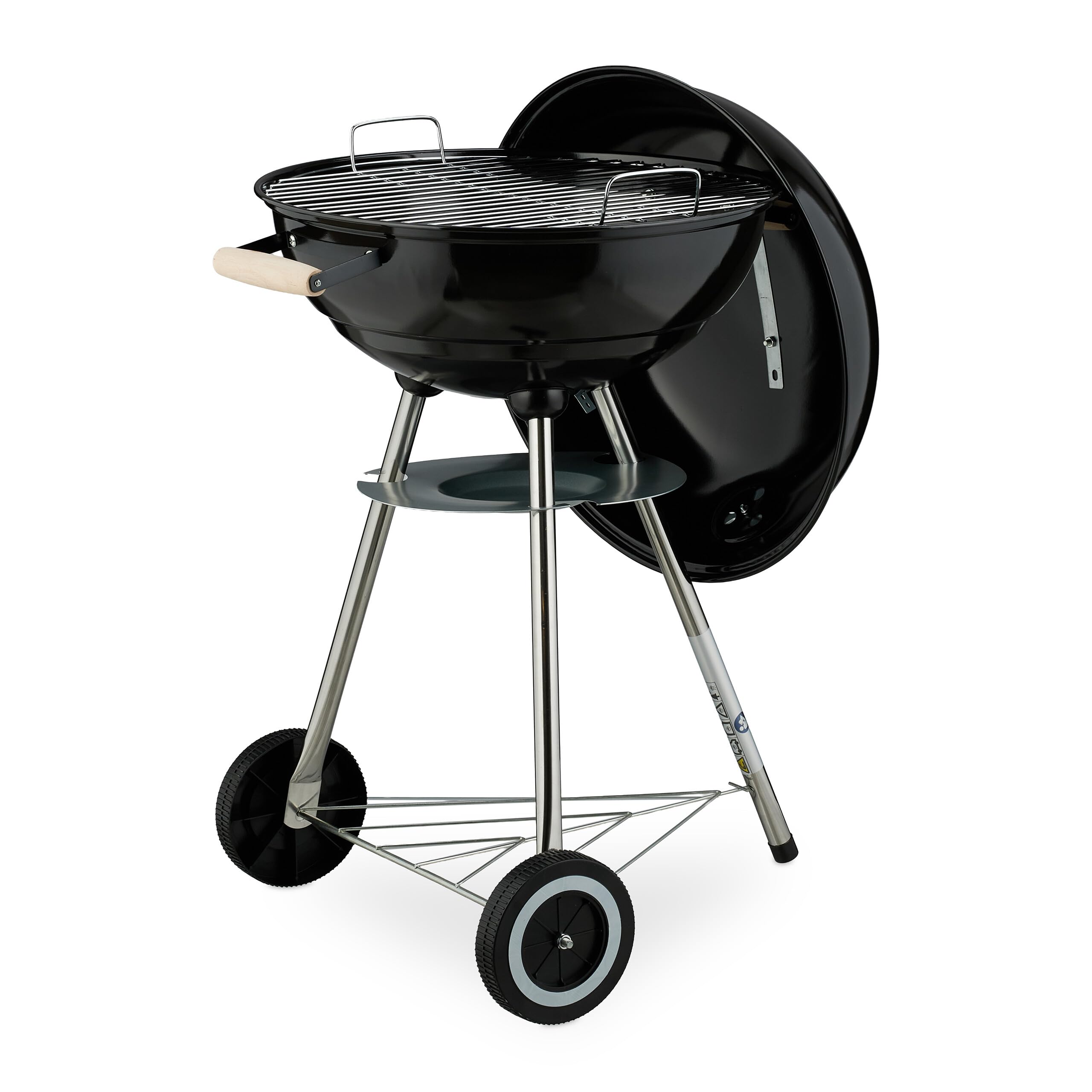 Relaxdays Grill a Carbonella Rotondo Ø 44 cm z Coperchio, 2 Koła, Czarny