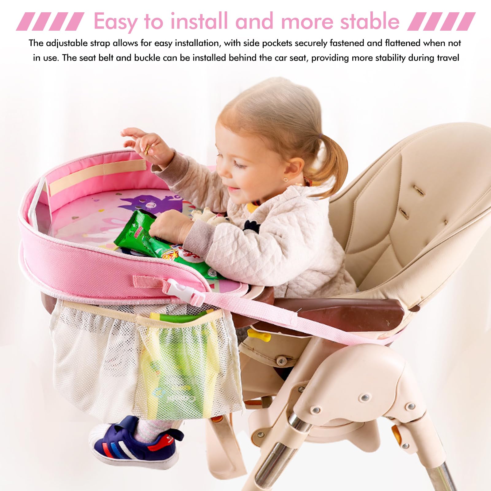 Tavolo da viaggio per bambini, con organizer per auto, aereo, passeggino, lavabile