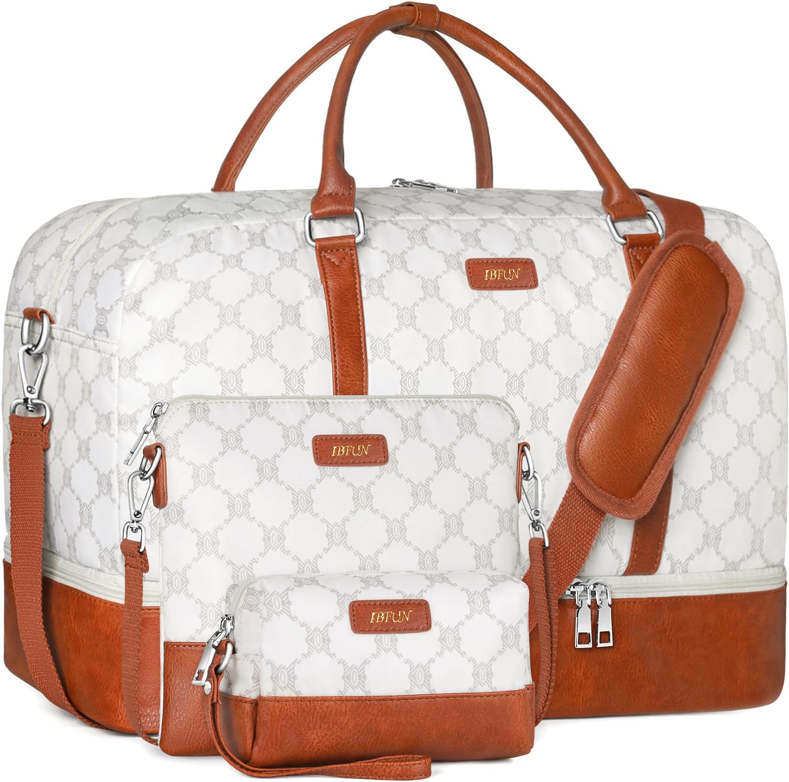 Weekender Bag for Women Canvas Overnight Bag Large Travel Bag Carry on Weekend Duffle Bag with Shoe Compartment Fit 21.5" Laptop, Perfect for Travel/Business/Gift, A7-Beige, Large