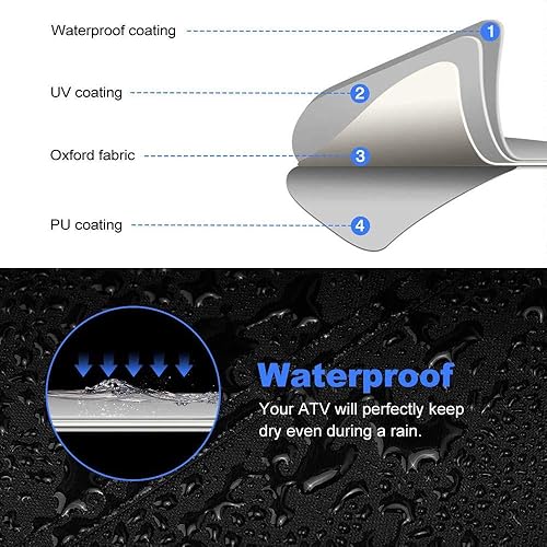 Miniatura 5 de Cubierta para cuatrimoto, resistente al agua, color negro, tela Oxford, protectora de 4 ruedas para 102 pulgadas, Kawasaki Polaris Yamaha Can-Am