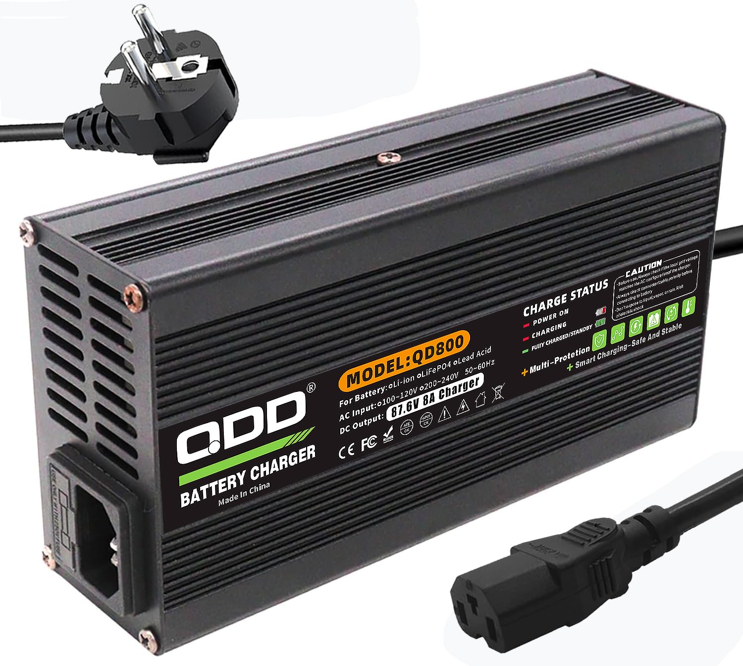 QDD 87,6 V 8 A czarna ładowarka 72 V LiFePO4 bateria Smart ładowarka do baterii 24S 72 V LiFePO4 z C13 N+L-