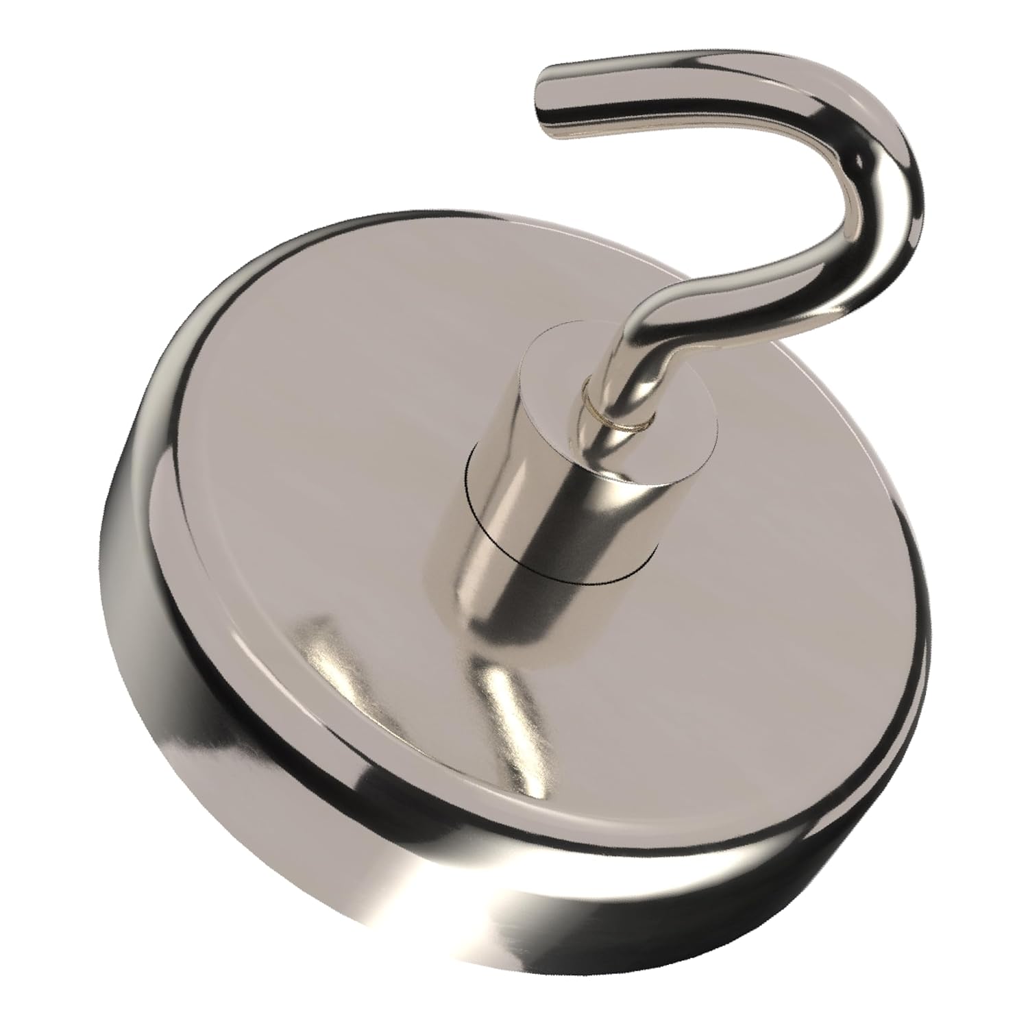 Master Magnetics Neodymium Retaining Magnet with Hook - Strong Magnets for Hanging Lights, Signs, and More - Nickel-Plated - 150 lb Hold - 1.65" D - 2.18" H