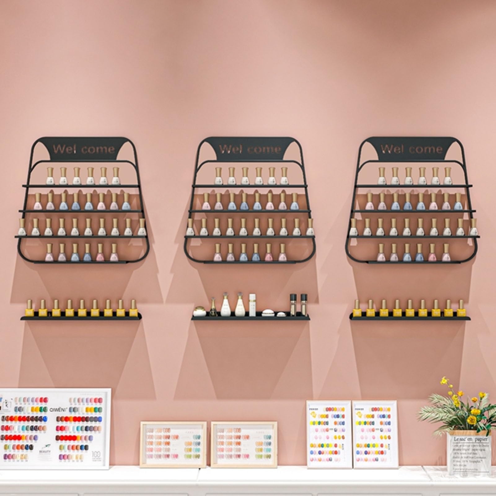 Porta Smalto da Parete: Porta Smalto da Parete e Porta Rossetto, Organizer per profumi per Centri estetici, Set di espositori per Oli Essenziali - Elegante Soluzione di stoccaggio in Metallo