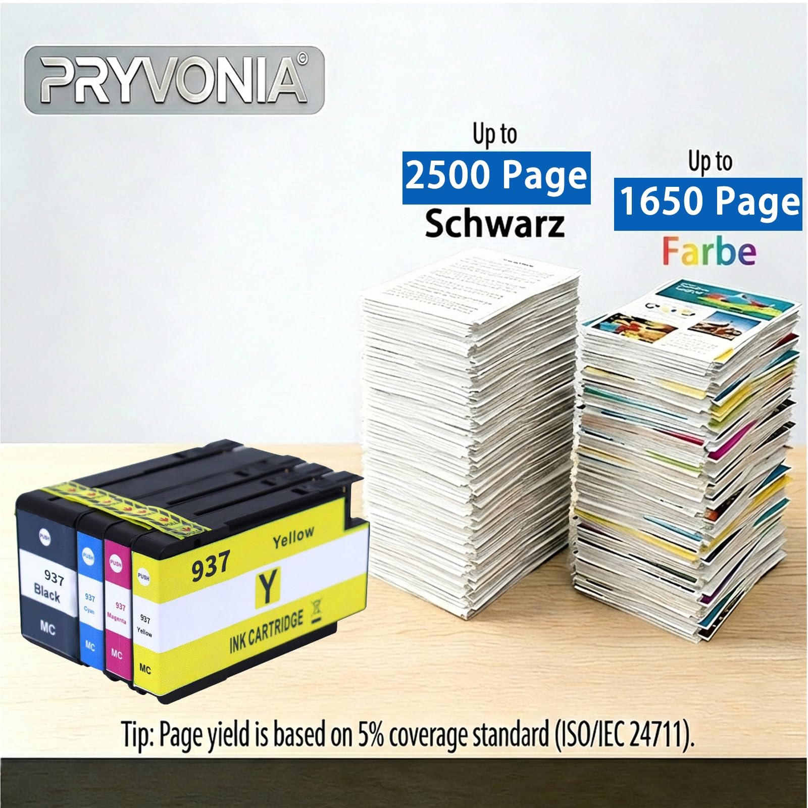 937XL 937e Cartucce d'inchiostro compatibili Multipack per HP OfficeJet Pro 9120e 9122e 9125e 9130b 9132e 9135e 9720e 9730e, ricambio per 937, confezione da 4 pezzi, nero/ciano/magenta/giallo