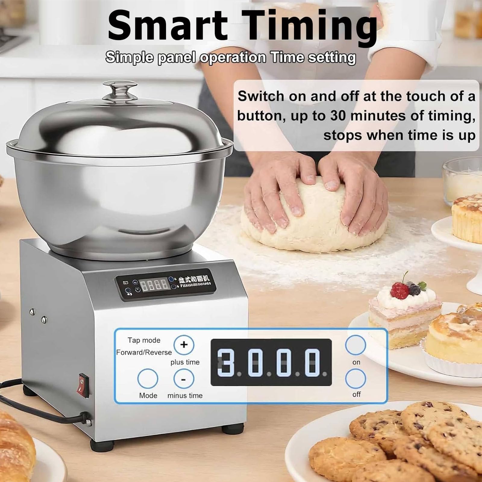 Macchina per Impasto in Acciaio Inox 2200w,Impastatrice Elettrica a Spirale,con Funzione di Fermentazione E Timer, Doppia Rotazione per Ristoranti, Panetterie E Pizzerie 5kg
