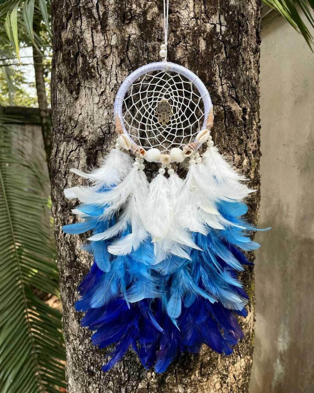 UVID Art and Craft Supplies Feather Dream Catcher (10 inch, Blue)_BZ_UVID4INCHBLUEWITHFLOWERS-image-5