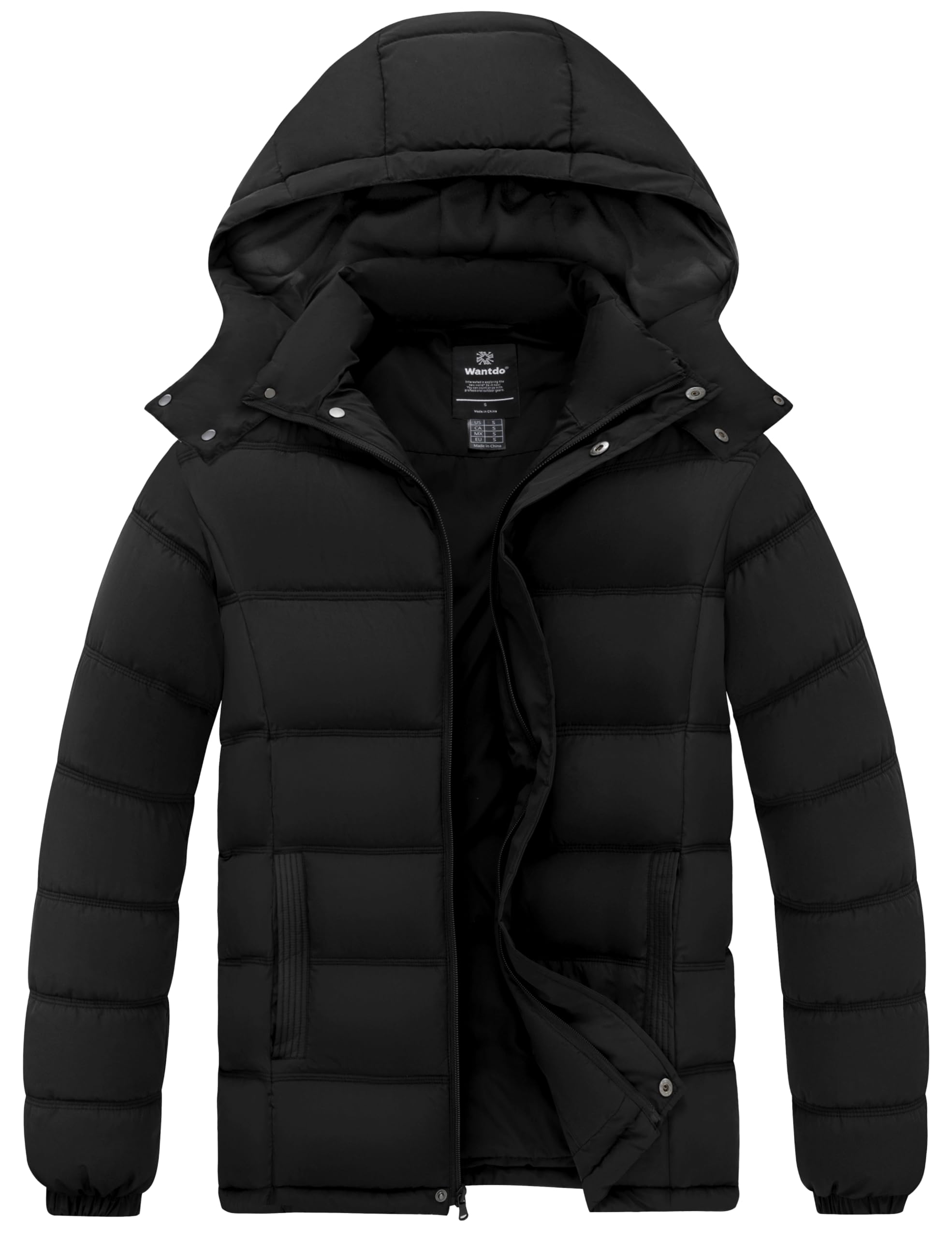 wantdo Mens Puffer Jacket Warm Waterproof Winter Coat Hooded Parka Jacket Regular and Big Size