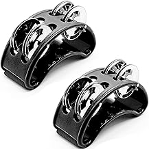2 Pack Foot Tambourine Percussion, Black Foot Shaker Instrument with Metal Jingle Bell, Rhythm Instrument for Adults