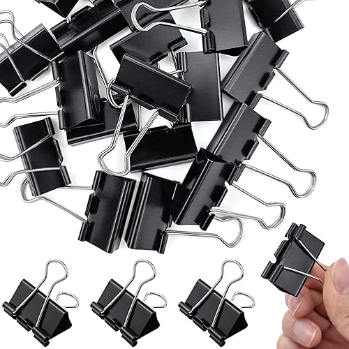 Clips para carpeta, clip de papel para carpeta, paquete de 40 abrazaderas de clips de papel de 1.25 pulgadas, clips de papel negros, clips de