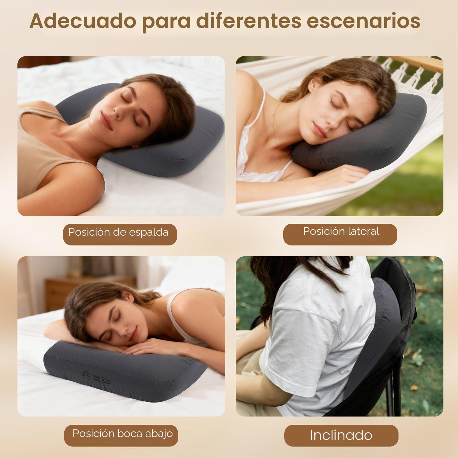 Almohada de espuma viscoelástica para camping, cojín de playa portátil de rebote lento para viajes al aire libre, mochileros y caminatas