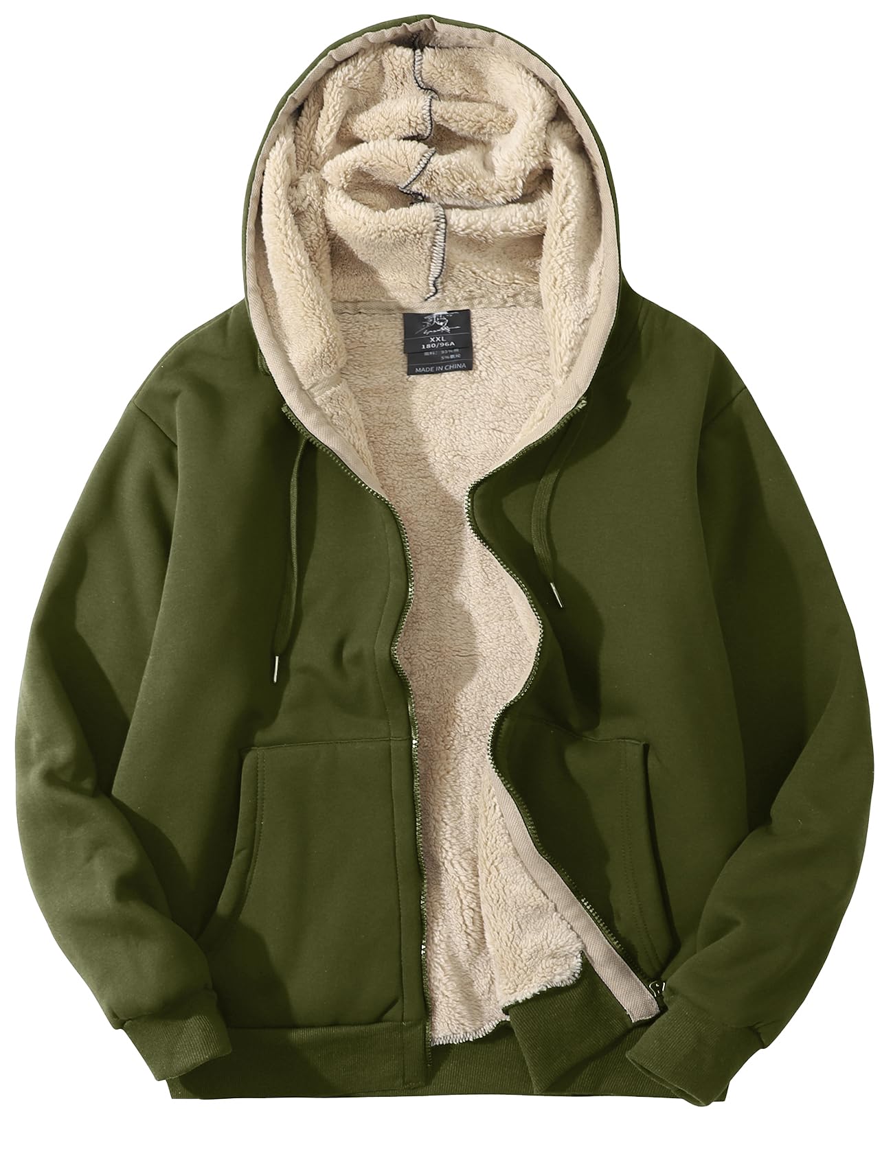 Flygo Mens Sherpa Hoodie Jacket Warm Fleece Lined Zip Up Sweatshirts